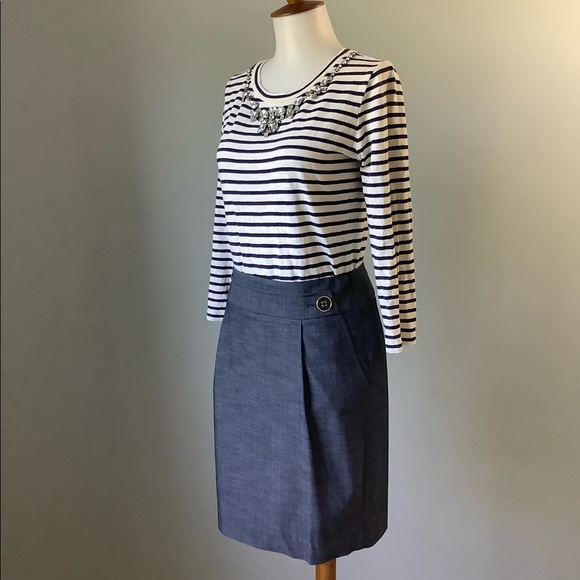 LOFT Blue Front Pleated Pencil Skirt with Pockets - Picture 1 of 11